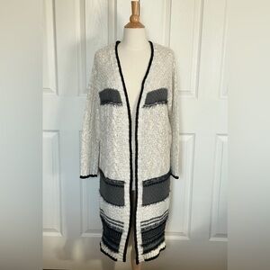 Altar’d State Women's Open Front Long Cardigan Sweater, Size M, Cream, Gray